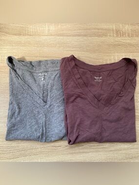 Madewell Whisper Cotton V-Neck Tee Bundle of 2 Gray Maroon